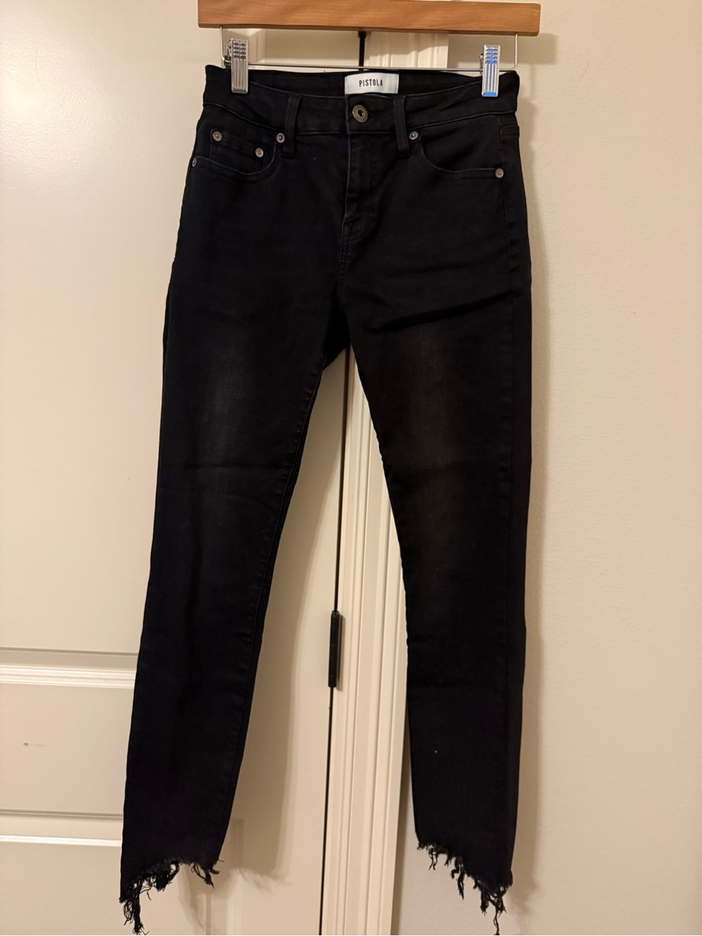 pistola Black High-Rise Skinny Jeans with Frayed Hem